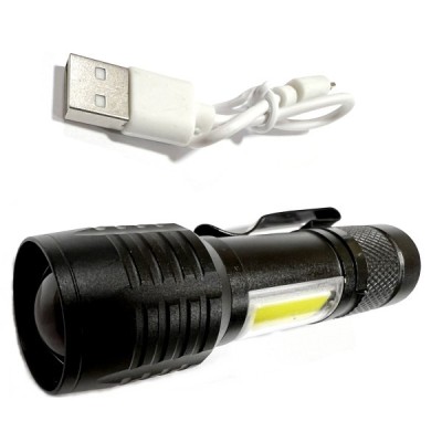 Mini Lanterna Compacta LED 1W+1W COB Zoom Incarcare USB 9x2.3cm foto