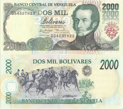 1998 (6 VIII), 2,000 Bol&amp;iacute;vares (P-77c) - Venezuela - stare UNC foto