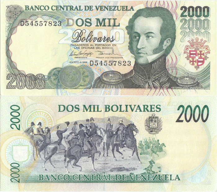 1998 (6 VIII), 2,000 Bol&iacute;vares (P-77c) - Venezuela - stare UNC