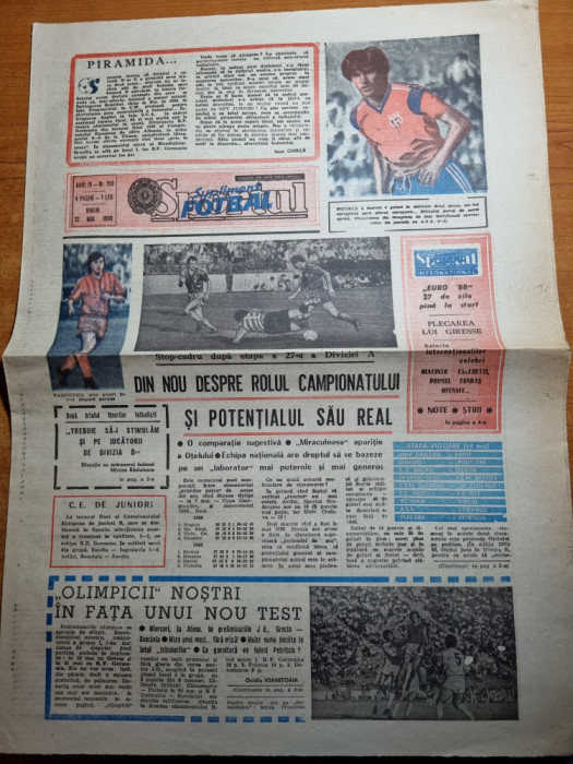 sportul fotbal 13 mai 1988-hagi nr. 1 in topul mediilor,piturca,dinamo 40 de ani