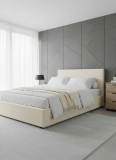 Pat Star 160x200 cm Lada Depozitare Tapitat Catifea Crem (cod G28-1)