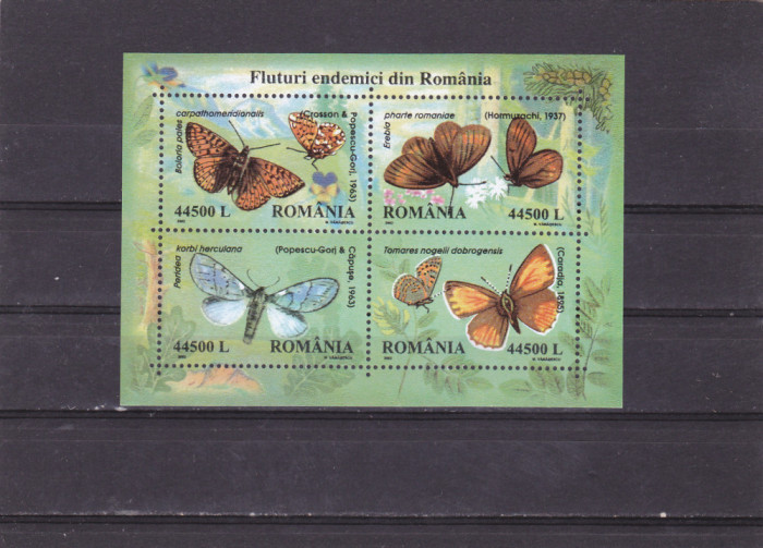 Romania 2002, LP 1591, Fluturi endemici din Romania, bloc, MNH! LP 22,00 lei
