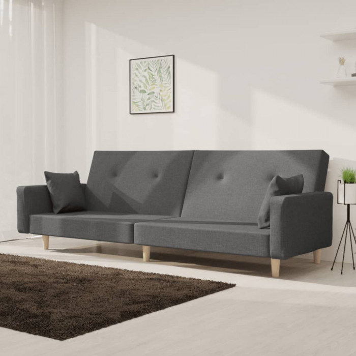 vidaXL Canapea extensibilă cu 2 locuri, 2 perne, gri deschis, textil 375741