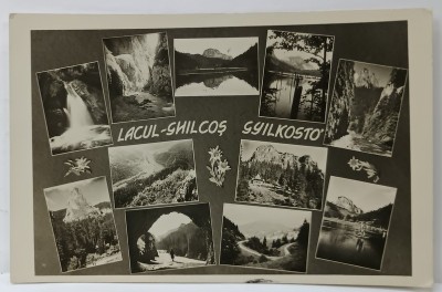 LACUL GHILCOS , GHEORGHIENI , CARTE POSTALA ILUSTRATA , MONTAJ CU 11 INSTANTANEE DIN LOCALITATE , INTERBELICA foto