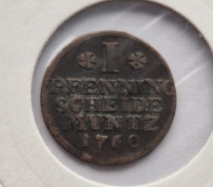 Brunswick Statele Germane 1 POfenning 1760 moneda din cupru km # 215 moneda rara