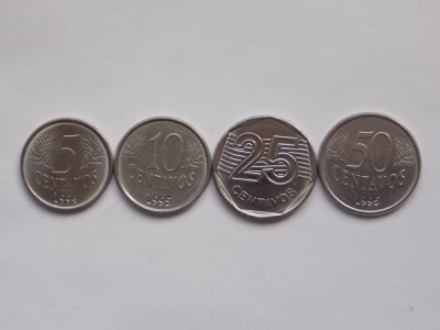 LOT 5 MONEDE DIFERITE 5,10,25,50 CENTAVOS BRAZILIA foto