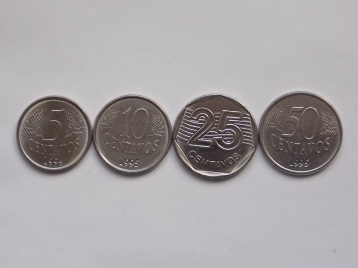 LOT 5 MONEDE DIFERITE 5,10,25,50 CENTAVOS BRAZILIA