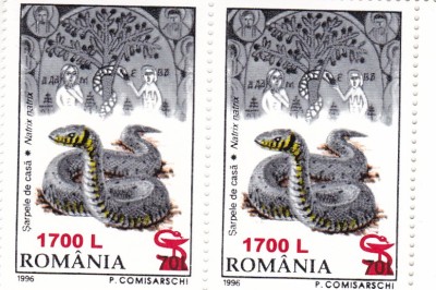 ROMANIA 2001 LP 1506 FAUNA 96 SUPRATIPAR SARPE PERECHE SERII MNH foto