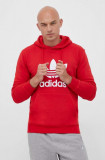 Adidas Originals hanorac de bumbac Classics Trefoil Hoodie bărbați, culoarea roșu, cu glugă, cu imprimeu IM4497