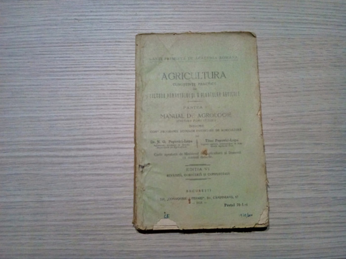 AGRICULTURA- p. I - Manual de AGROLOGIE - N. O. Popovici-Lupa - 1928, 240 p.