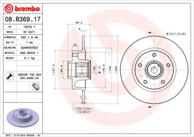 BREMBO 08.B369.17 PRIME LINE - With Bearing Kit Disc frana foto
