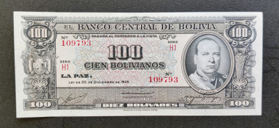 Bolivia - 100 Bolivianos (1945) Black and multicolor. G. Villarroel foto