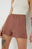 Cumpara ieftin Sixth June pantaloni scurti din bumbac femei, culoarea maro, cu imprimeu, high waist