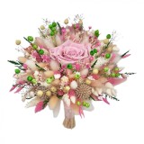 Buchet flori naturale uscate si trandafir criogenat XL, personalizabil, ideal pentru cununie civila, nunta, mireasa sau cadou, alb-roz, Eventissimi&reg;