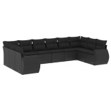 Cumpara ieftin Set canapele de gradina cu perne, 10 piese, negru, poliratan