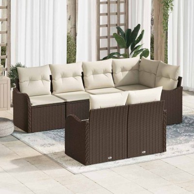 vidaXL Set de canapele pentru grădină cu pernă 7 pcs Maro Rattan poli 3354407 foto
