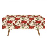 Fată de Masă Decorativă Crăciun, Ecru, Flori Crăciunițe, 180x140cm, Plastic PEVA, Oem