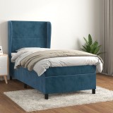 Cumpara ieftin Pat box spring cu saltea, albastru &icirc;nchis, 90x190 cm, catifea