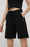 Deha pantaloni scurti din bumbac femei, culoarea negru, neted, high waist