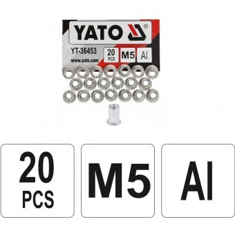 Set piulițe nituibile M5, 20 bucăți Yato YT-36453 foto