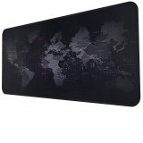 Mousepad Mare Cauciucat Velixo&reg;, Pentru Gaming, Birou, Office, Antiderapant, Cusaturi Anti-Rupere, Waterproof, model Harta Lumii, 80 x 30cm, Negru