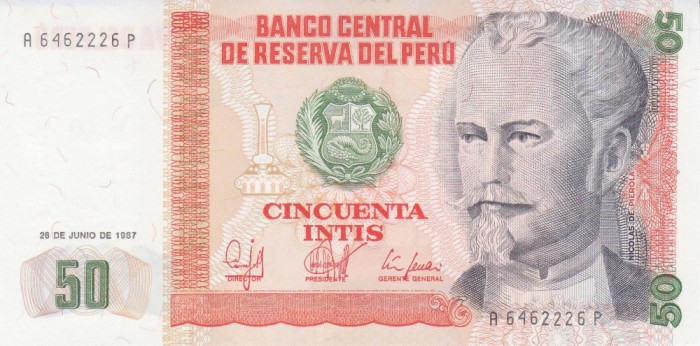 Bancnota Peru 50 Intis 1987 - P131b UNC