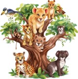 Cumpara ieftin Sticker decorativ, Copacul cu Animale, Portocaliu, 60 cm, 8218ST-2, Oem