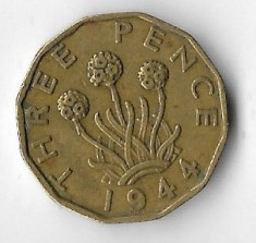 Moneda 3 pence 1944 - Marea Britanie foto
