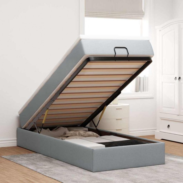 vidaXL Cadru pat otoman cu saltea țesătură gri deschis 90x200cm 3311078