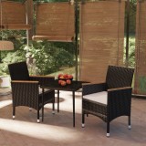 VidaXL Set mobilier de grădină cu perne, 3 piese, negru