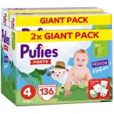 Scutece-chilotel Pufies Fashion&amp;amp;Nature, Marimea 4, Giant Pack, 9-15 kg, 136 buc