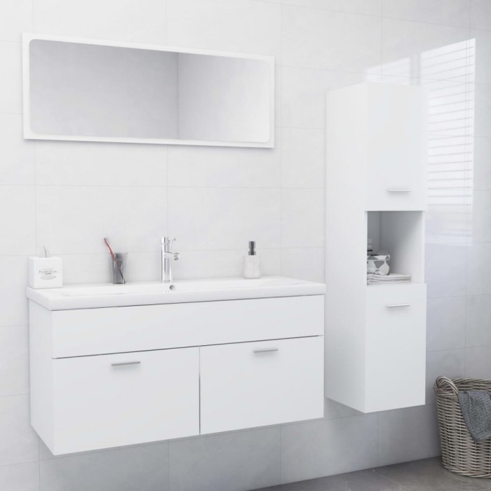 Set mobilier de baie, alb, lemn prelucrat