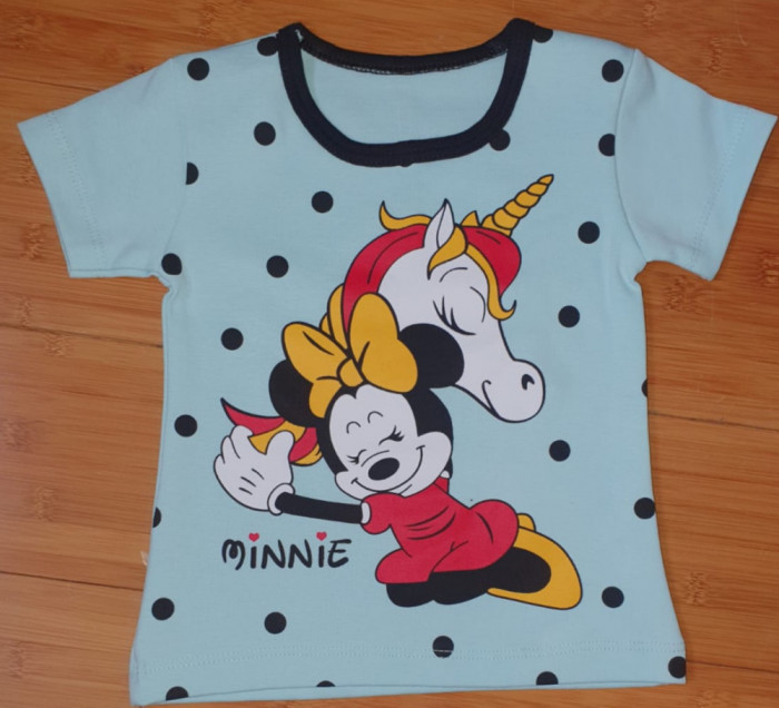Set fata turcoaz 2 piese tricou si fusta Disney Minnie Unicorn bumbac 1 an nou