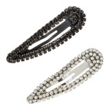 Set Clame Păr, Model Metalic, Strass, Negru și Transparent, 5.5 cm, 2 Bucăți, Oem
