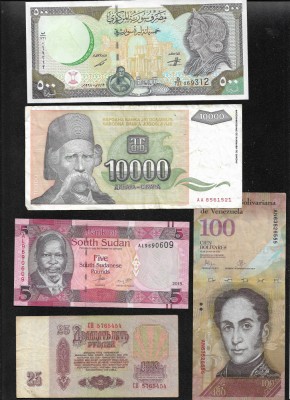 Set 5 bancnote de prin lume adunate (cele din imagini) #417 foto