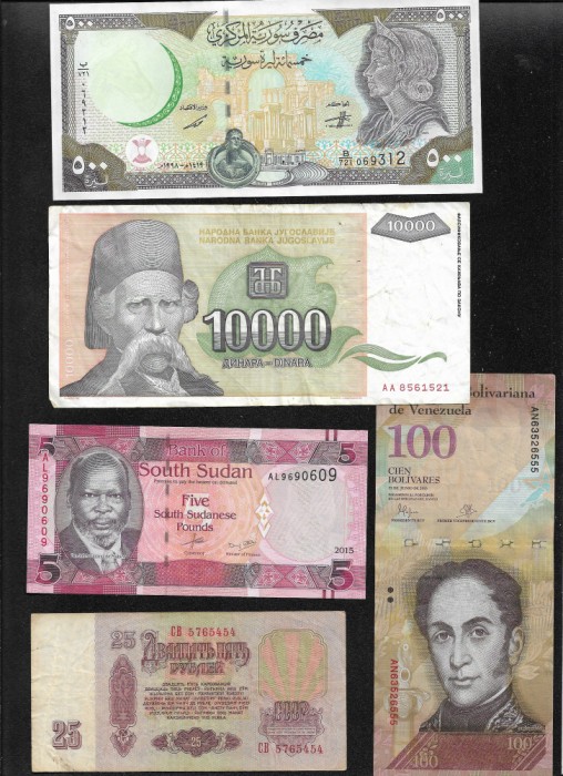 Set 5 bancnote de prin lume adunate (cele din imagini) #417