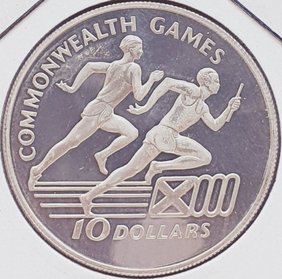 86 Jamaica 10 Dollars 1986 Commonwealth Games km 121 proof argint foto