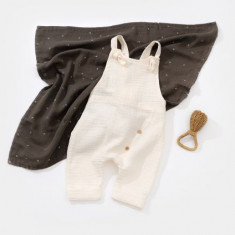 Salopeta de vara cu pantaloni lungi din muselina, BabyCosy, 100%bumbac, ecru (Marime: 18-24 Luni)