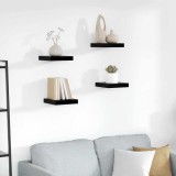 Rafturi Perete vidaXL, 4 buc, Negru Extralucios, 23x23.5x3.8 cm, MDF, Montare invizibila, Raft Decorativ, Design Modern