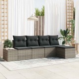 Cumpara ieftin Set de canapele de grădină, 5 piese, cu perne gri, din poly rattan