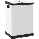 HOMCOM Coș de gunoi de bucătărie 2 x 30L cu pedala din oțel inoxidabil, 2 compartimente, capac cu &icirc;nchidere moale, 60L, alb | Aosom Romania