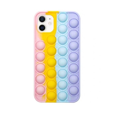 Husa compatibila cu apple iphone 11, interactiv pop it, push bubble antisoc, jucarie antistres, flexible, rainbow, multicolor foto