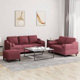 vidaXL Set canapea cu perne, 3 piese, roșu vin, material textil