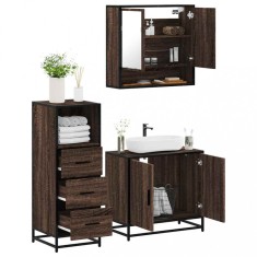 vidaXL Set mobilier de baie, 3 piese, stejar maro, lemn prelucrat 3301039