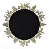 Suport Farfurie Crăciun, Model Cerb și Brazi, Pasla, Culoare Negru-Bej șampanie, Diametru 35cm, Oem