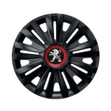 Cumpara ieftin Set 4 capace roti Negre Cu Inel Rosu Royal R15 pentru gama auto Peugeot, Autohelix MSA