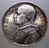 Moneda Argint Vatican Pius XI 5 Lire 1929 XF/AUNC, tiraj 10000, argint 0.835
