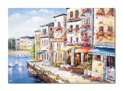 Tablou din Venetia pictat manual, 70x50cm ulei in cutit efect 3D, gata de expus pe perete foto
