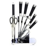 Set cutite cu 8 piese, confectionate din inox, cu lama din otel inoxidabil, manere erogonomice, cu suport, foarfeca si pila de ascutit