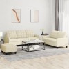 VidaXL Set de canapele cu perne, 3 piese, crem, piele ecologică 3201384